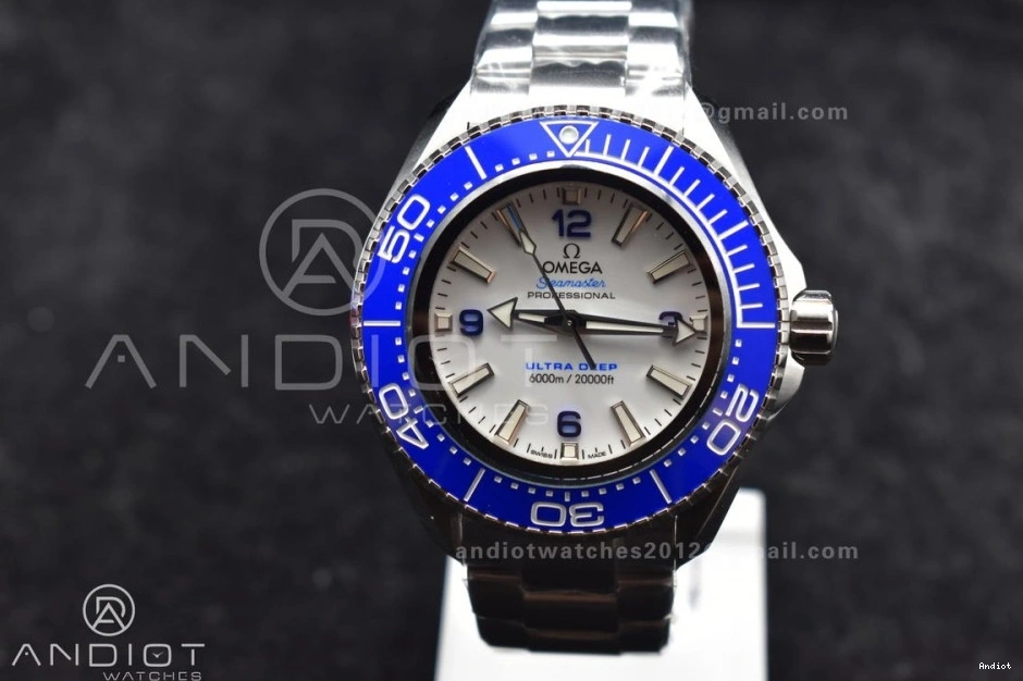 A2824 Seamaster Bracelet Blue Best 1:1 White 6000M Dial Ceramic SS SS TF Deep Ultra Edition on Bezel 0105